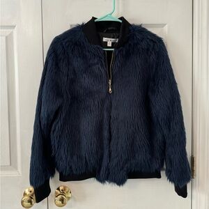 Faux Fur Bomber Jacket | Dark Blue/Navy